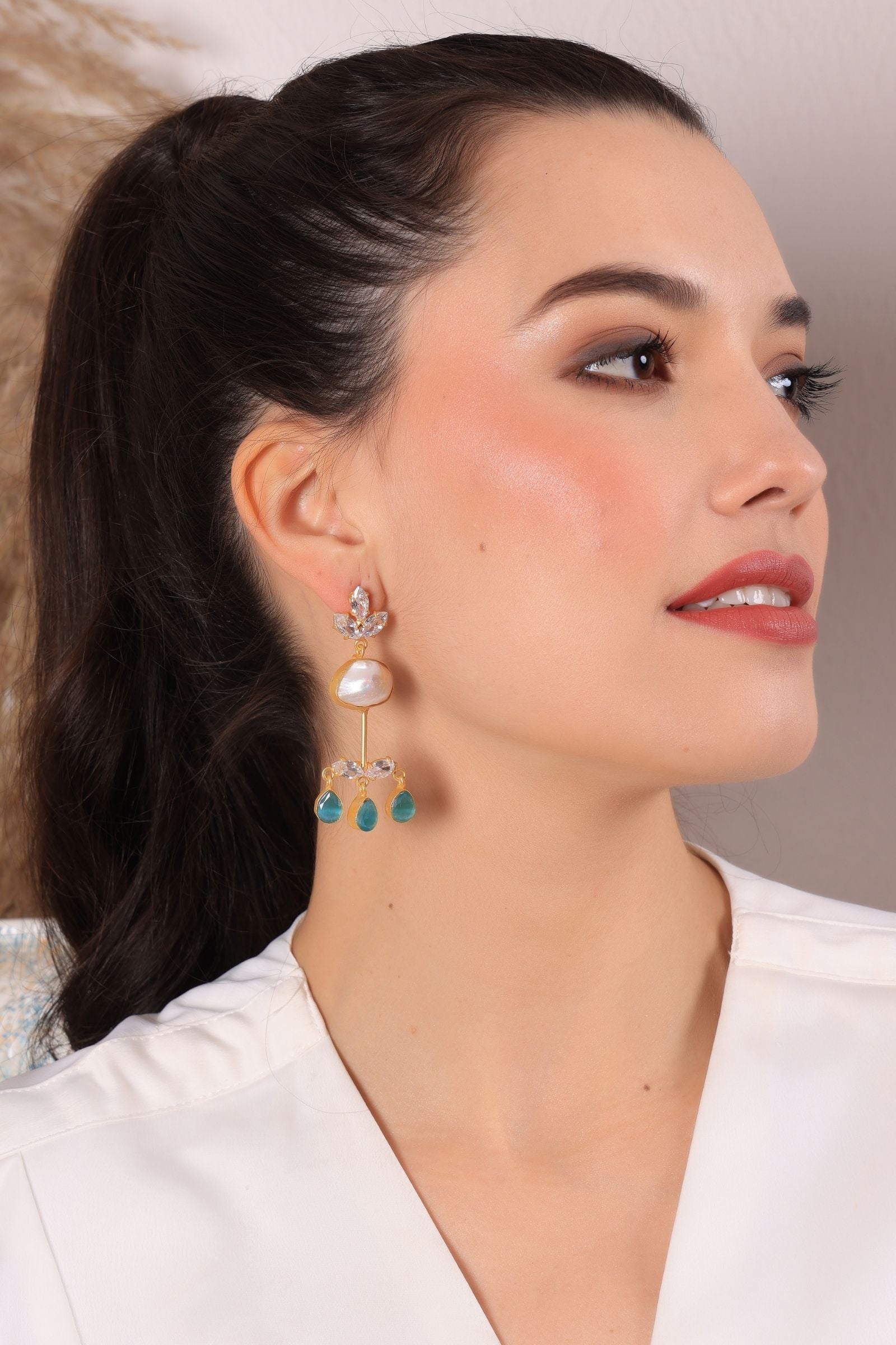 Monalisa Crystal Baroque Pearl Drop Earrings-Turquoise Blue