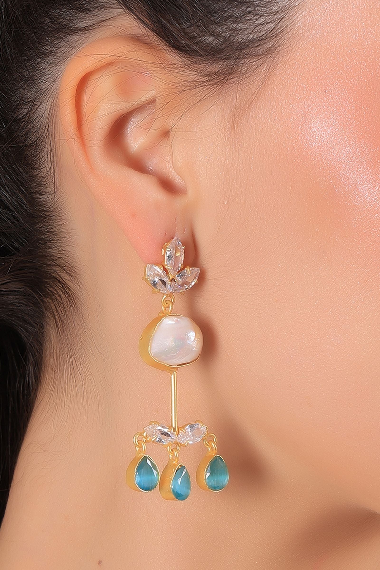 Monalisa Crystal Baroque Pearl Drop Earrings-Turquoise Blue