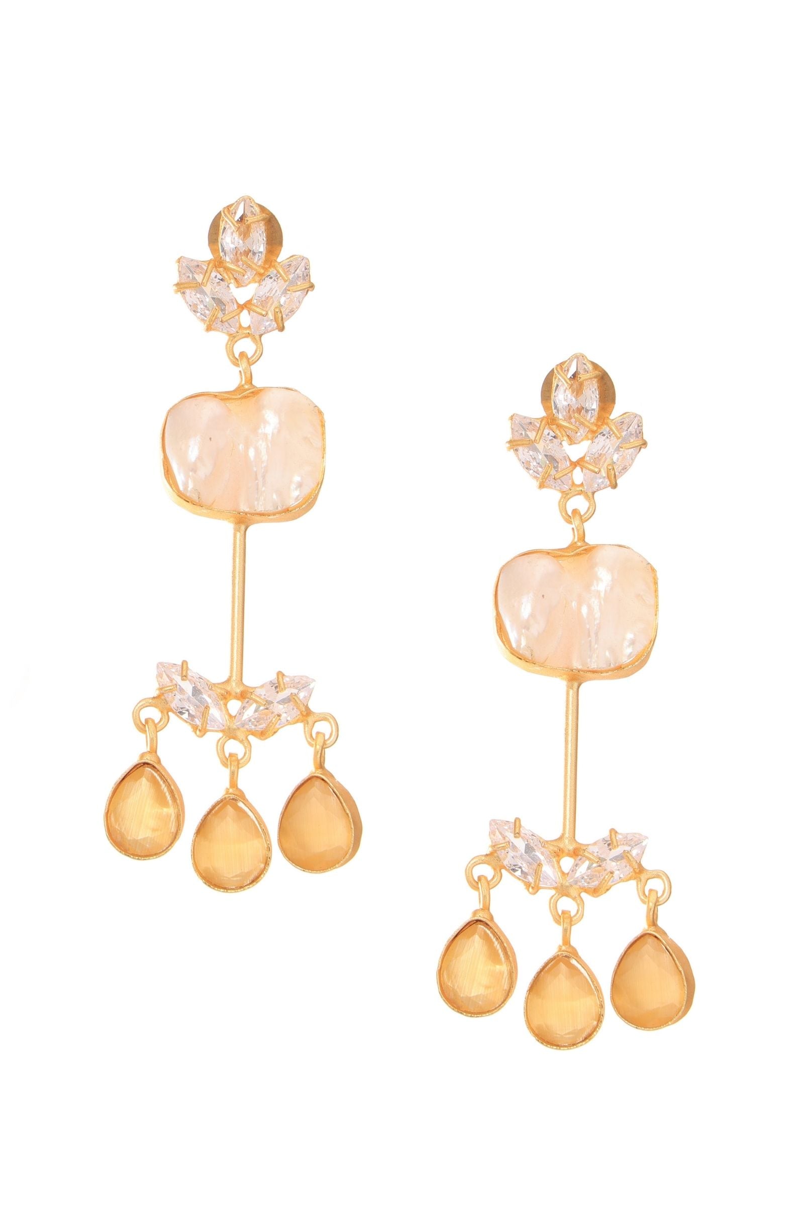 Monalisa Crystal Baroque Pearl Drop Earrings-Yellow