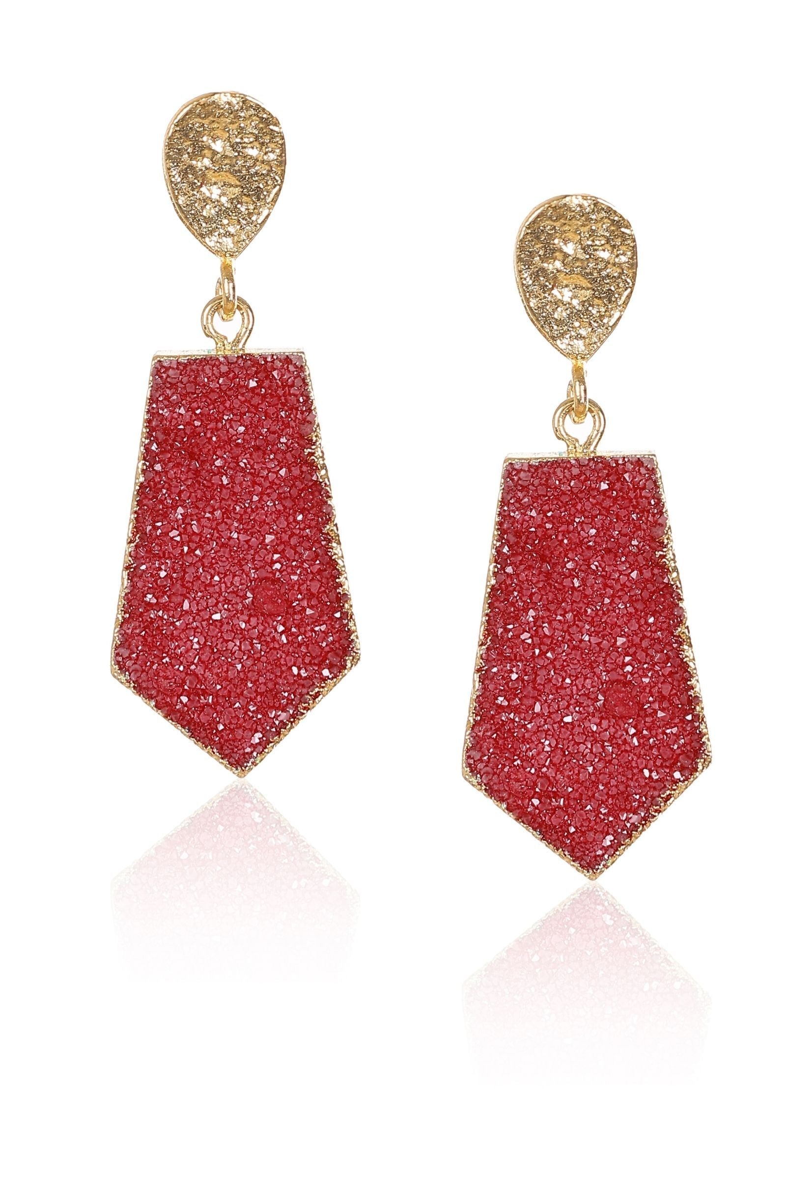 Maroon Druzy Hexagon Drop Earrings