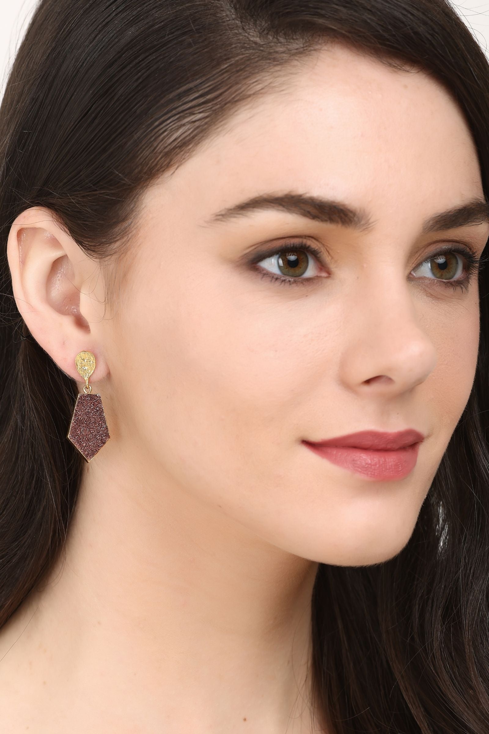 Brown Druzy Hexagon Drop Earrings