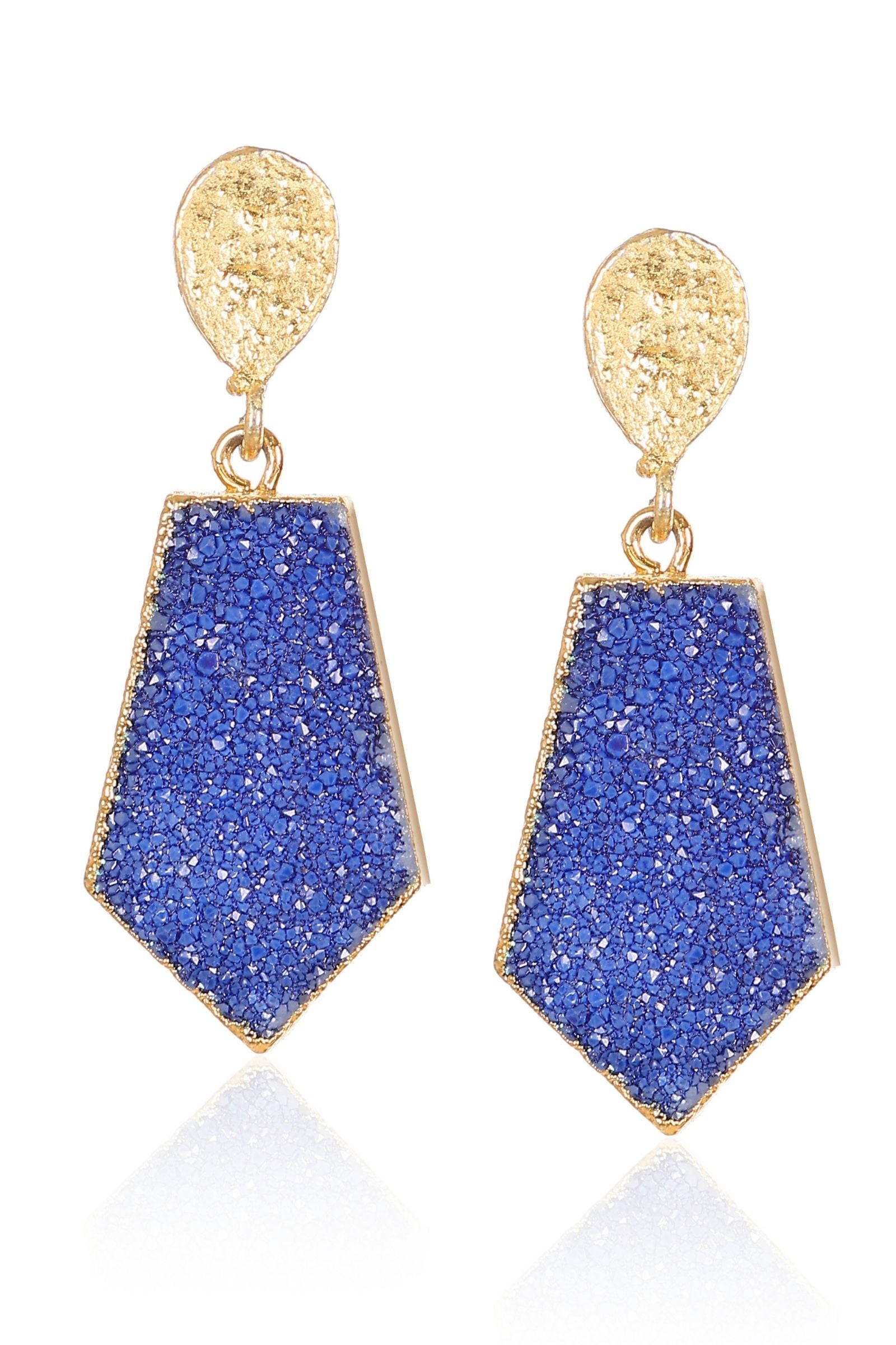 Blue Druzy Hexagon Drop Earrings