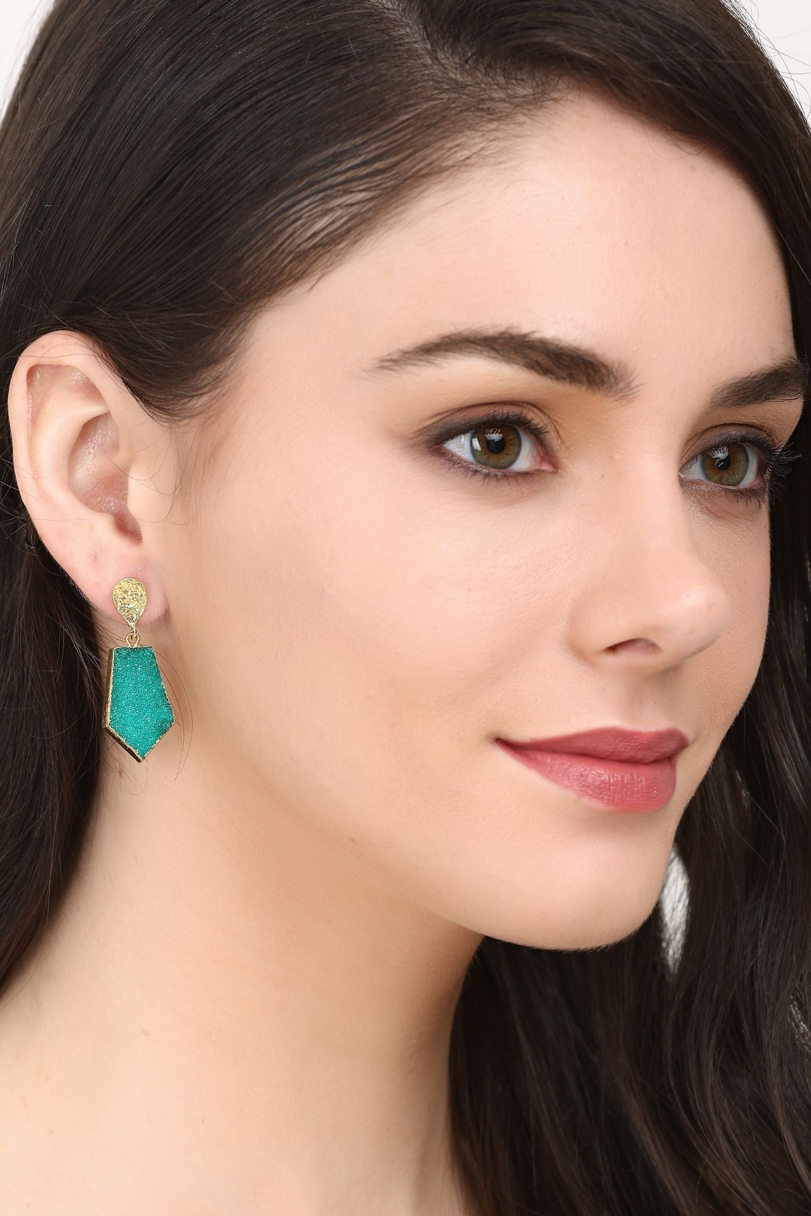 Green Druzy Hexagon Drop Earrings