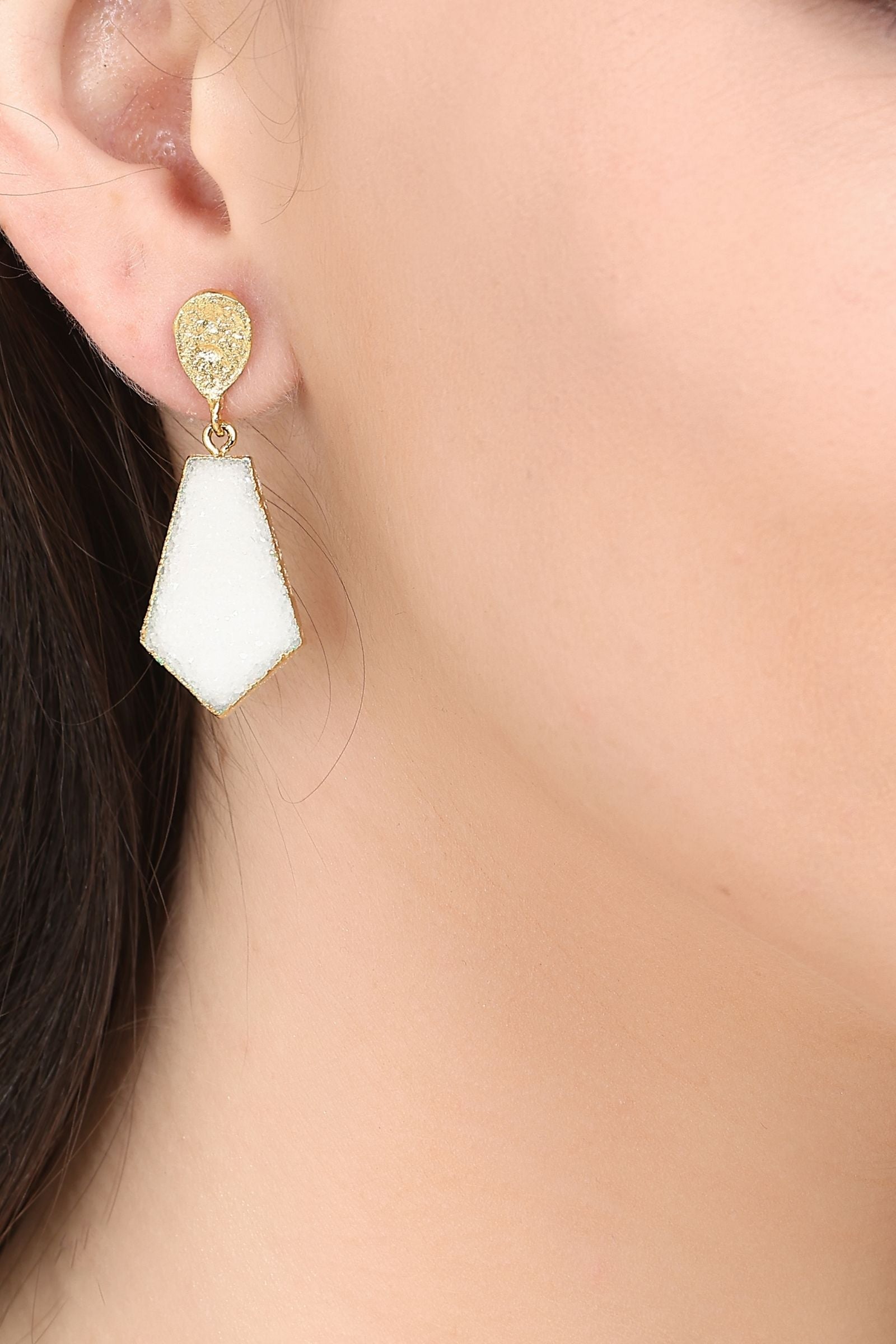 White Druzy Hexagon Drop Earrings