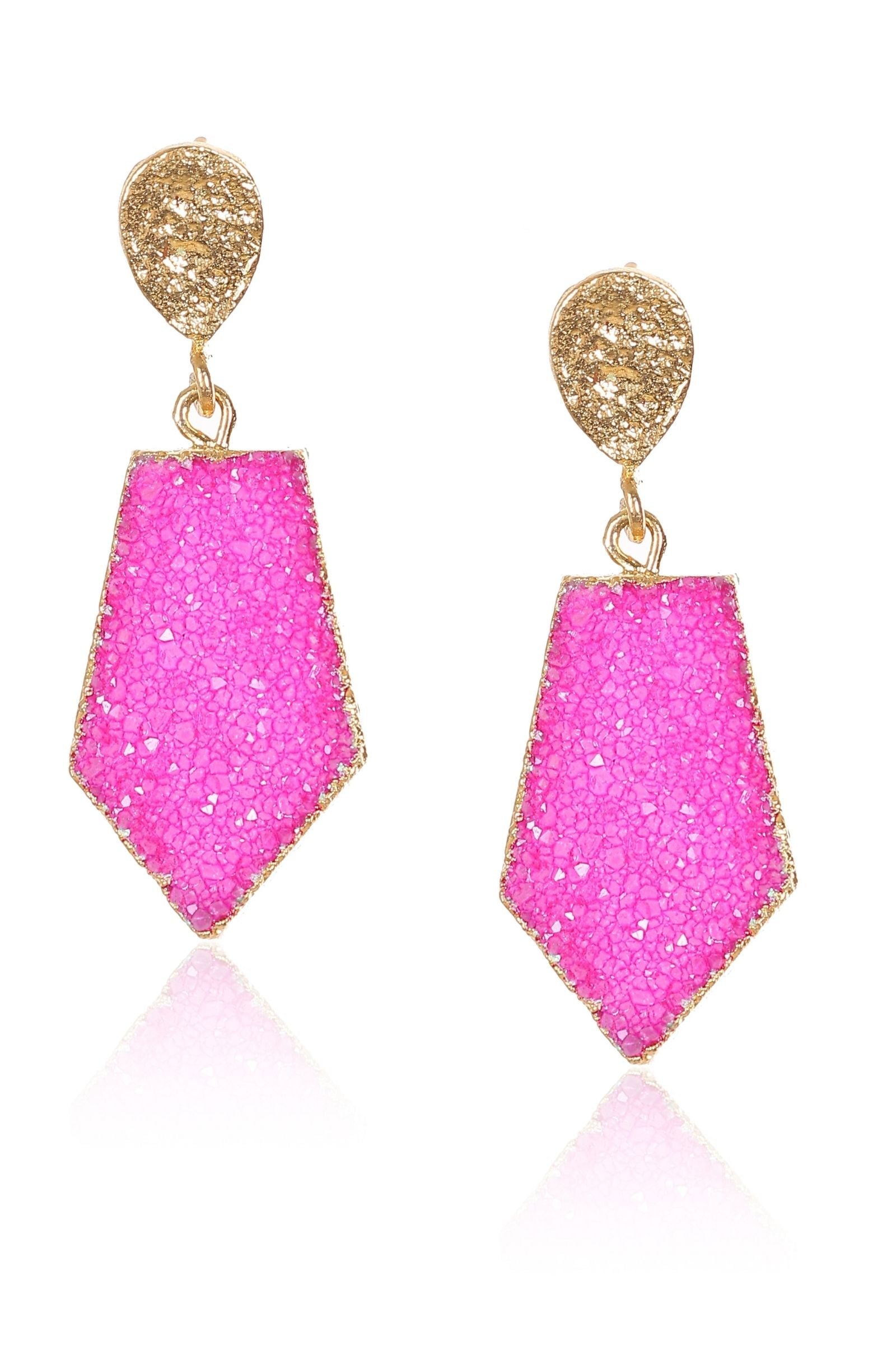 Pink Druzy Hexagon Drop Earrings