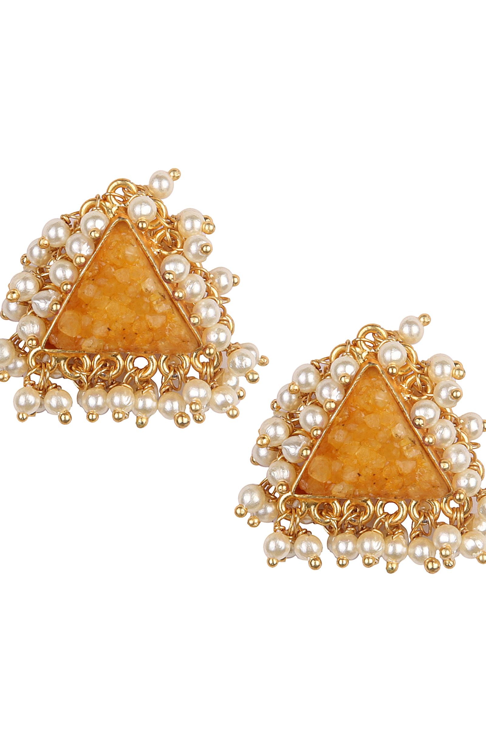 Yellow Druzy Pearl Studs