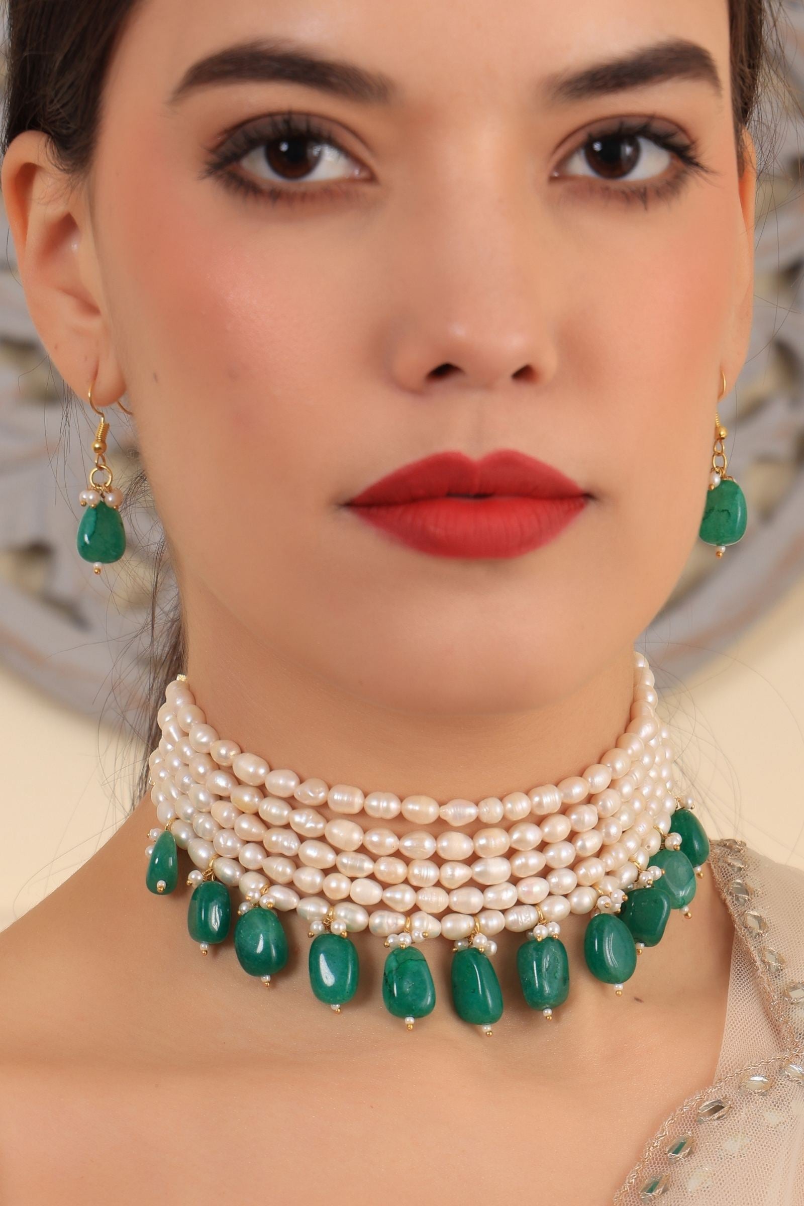 Green Onyx Maharani Pearl Choker Set