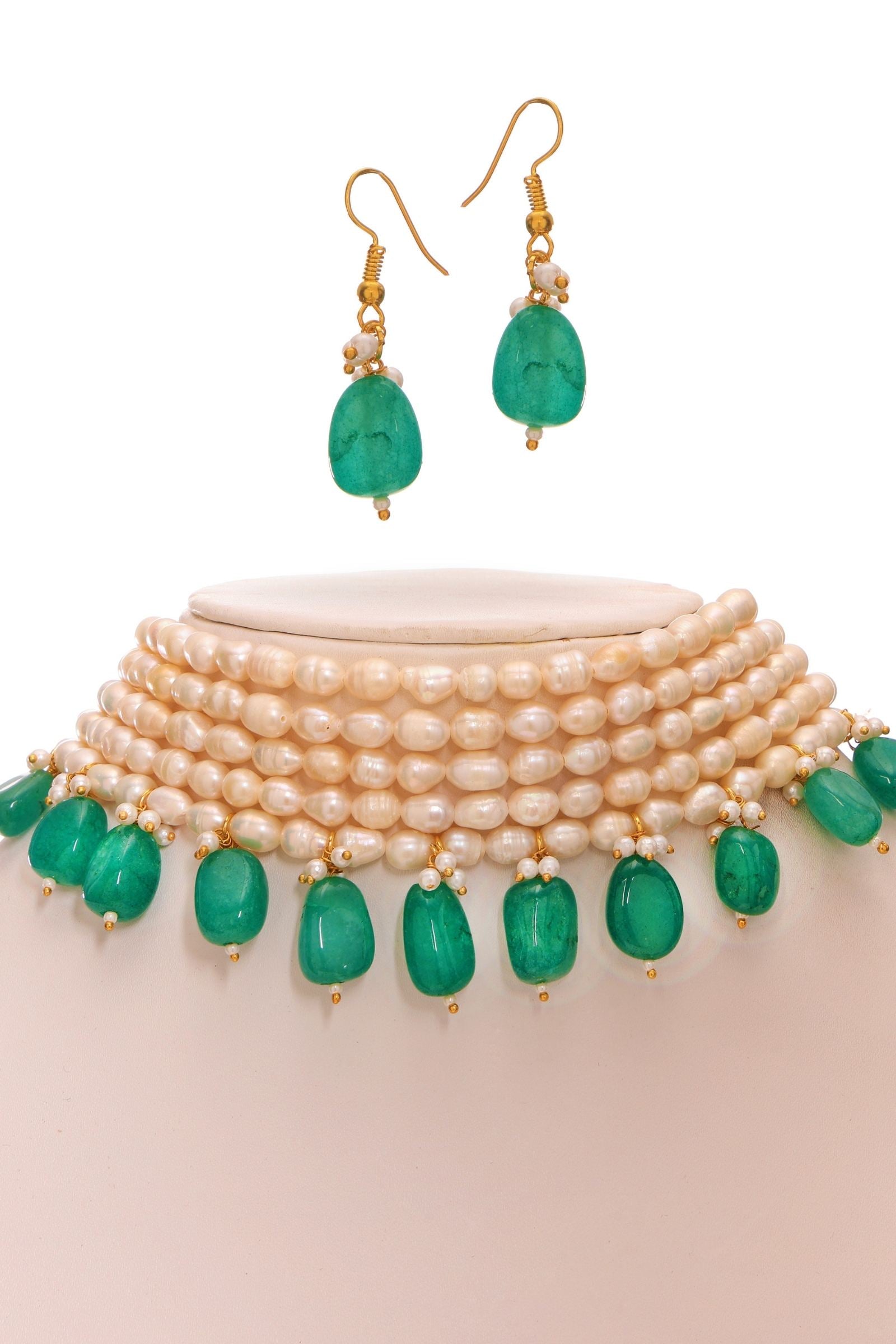 Green Onyx Maharani Pearl Choker Set