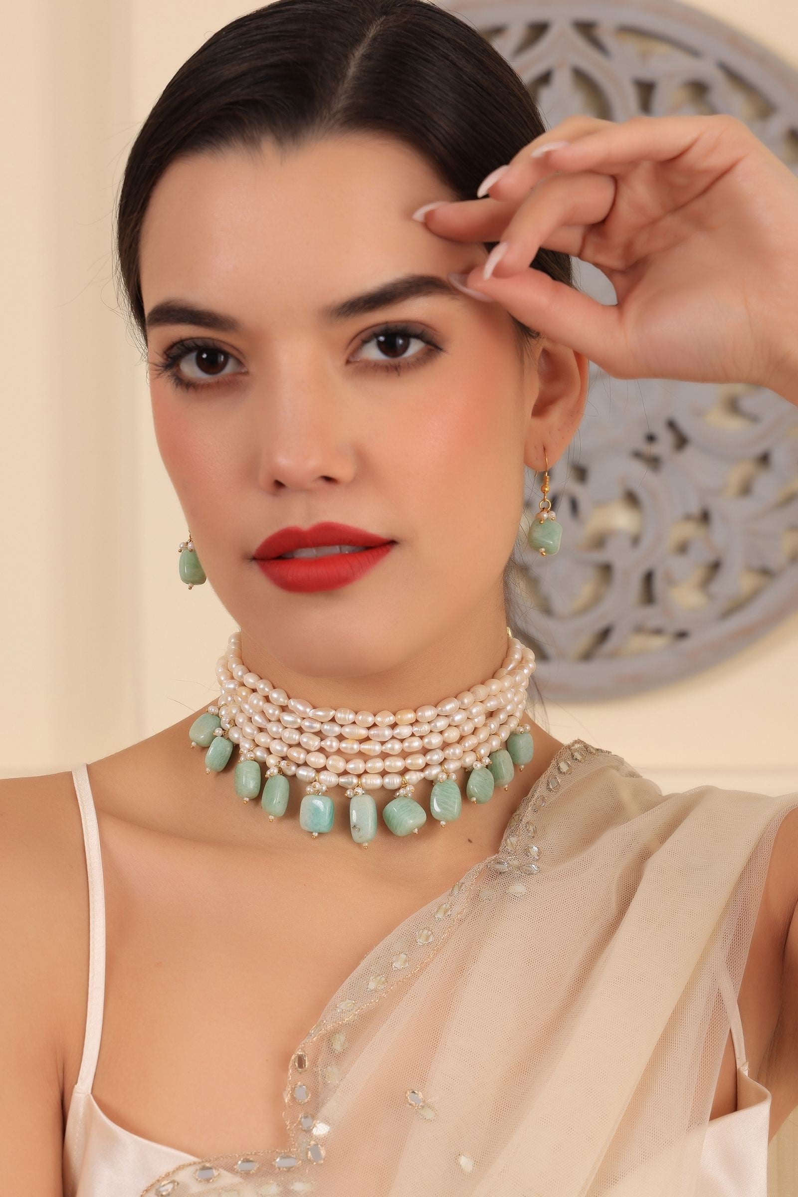 Amazonite Maharani Pearl Choker Set