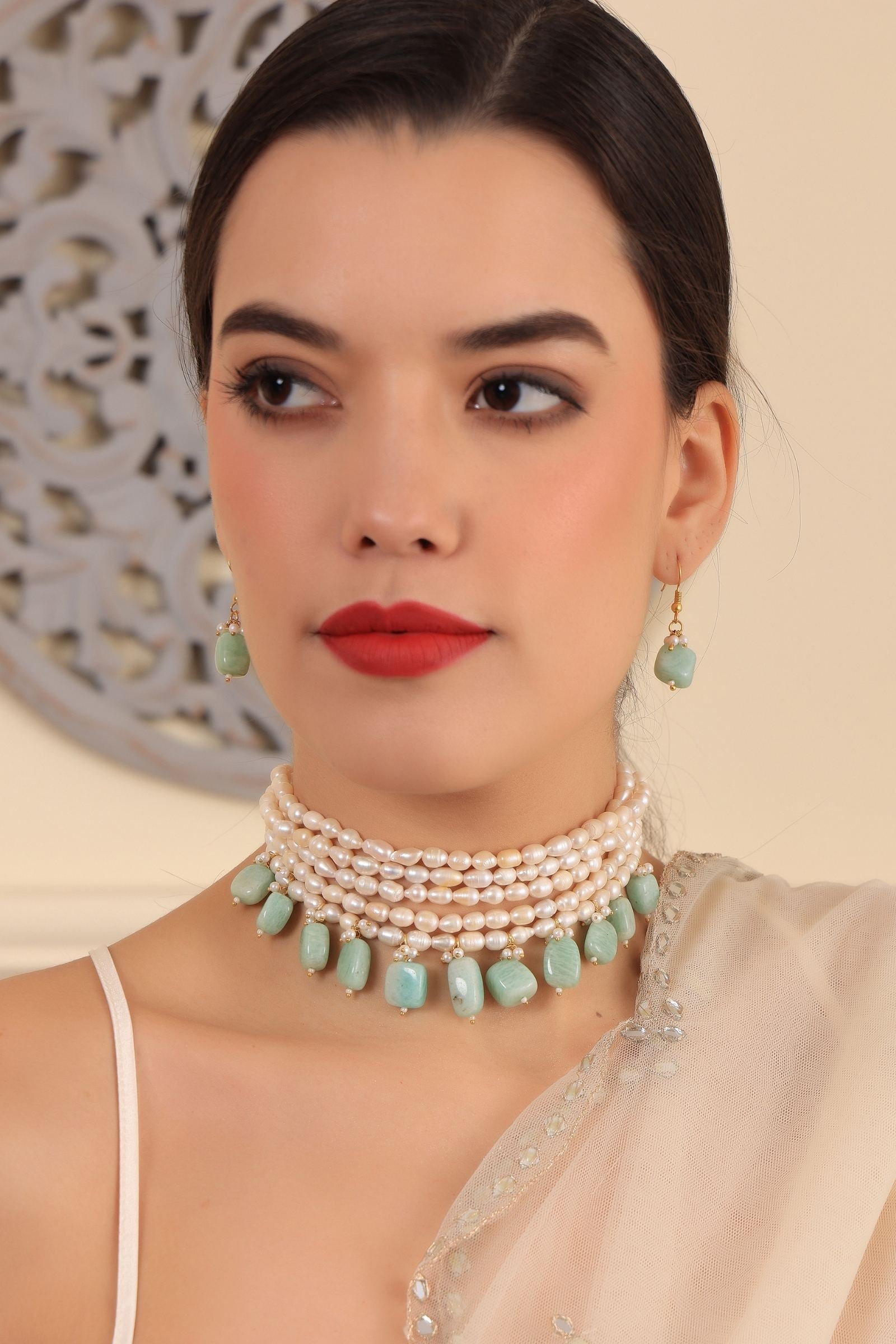 Amazonite Maharani Pearl Choker Set