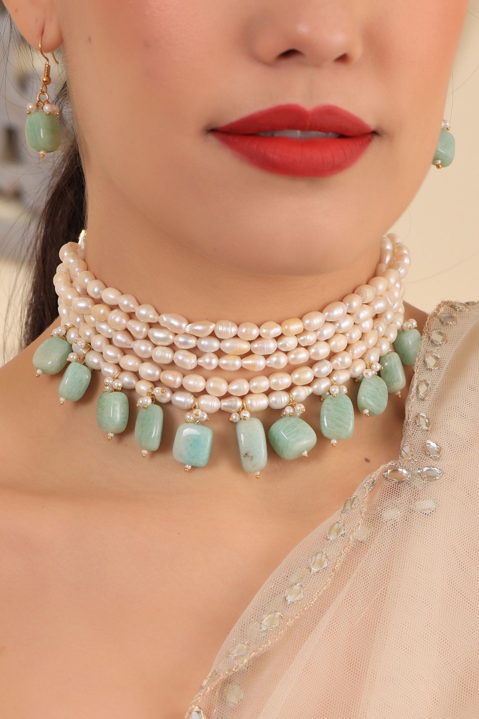 Amazonite Maharani Pearl Choker Set