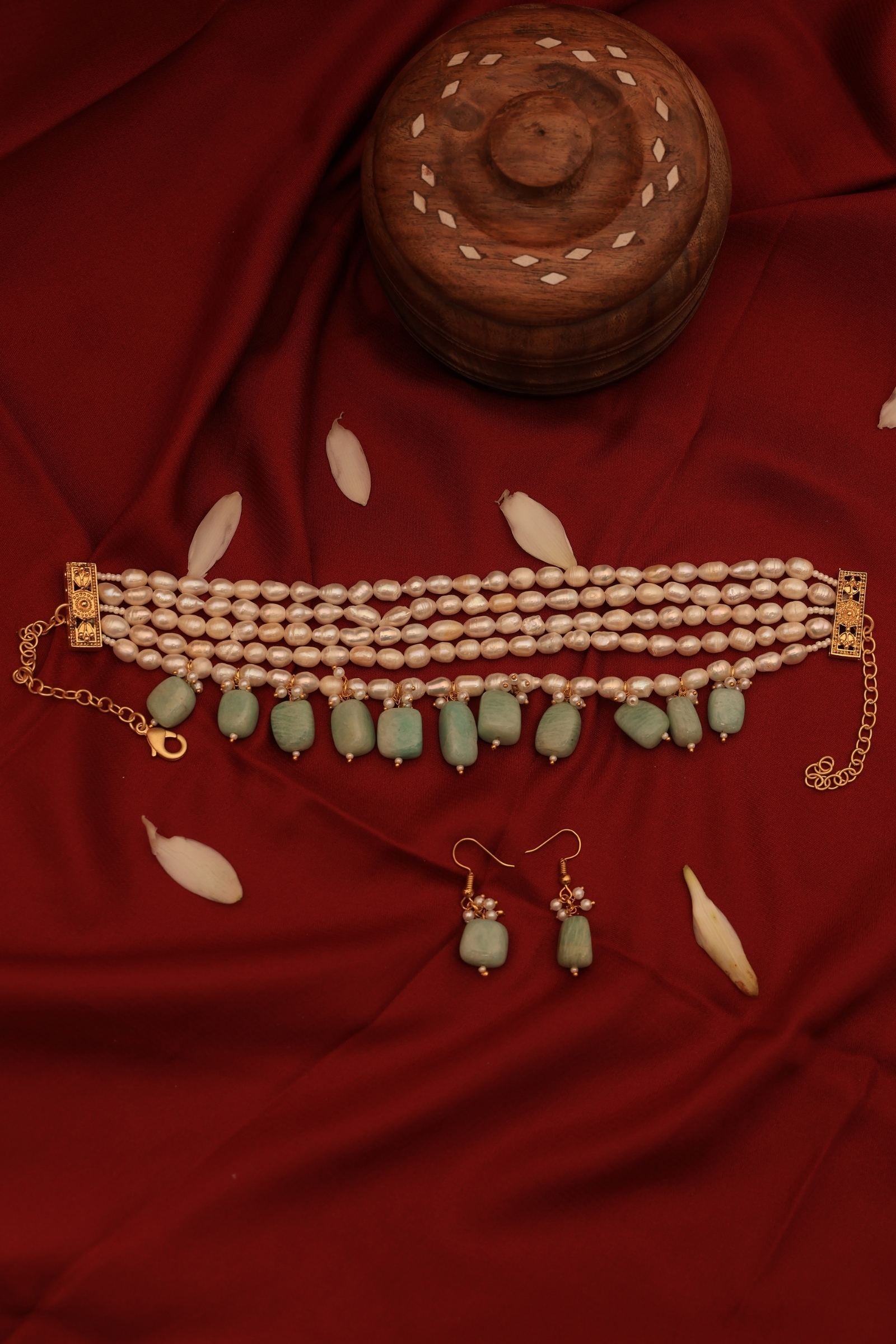 Amazonite Maharani Pearl Choker Set