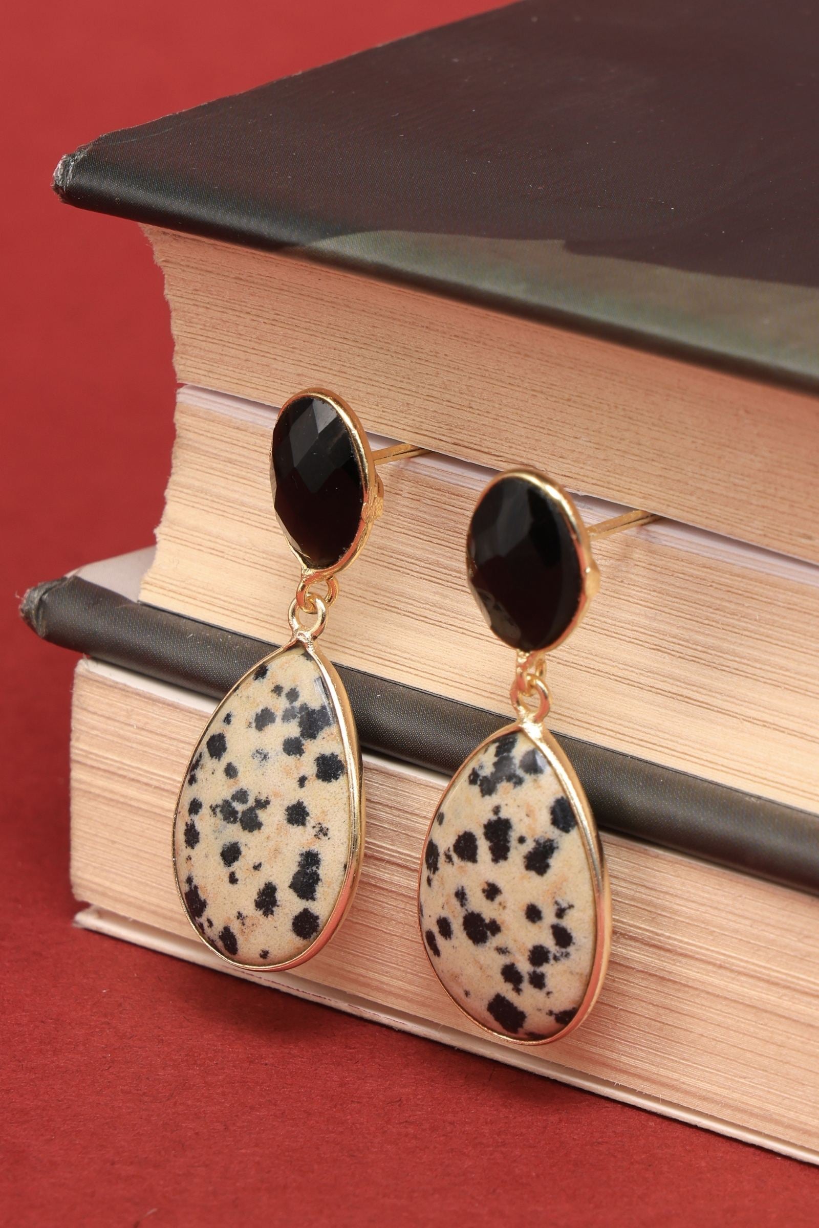 Black Onyx with Dalmation Jasper Drop Earring