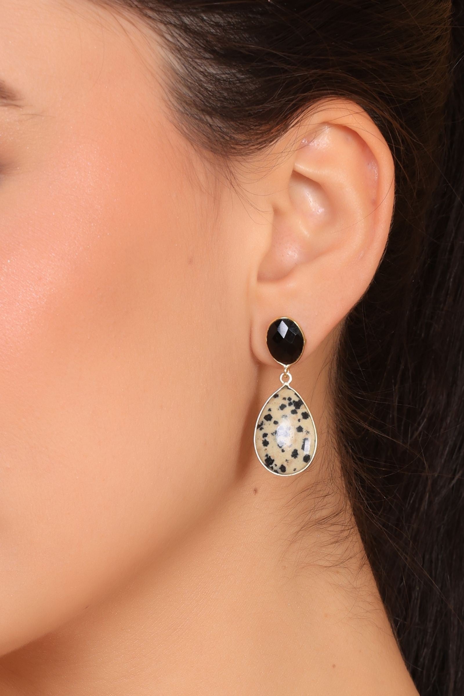 Black Onyx with Dalmation Jasper Drop Earring