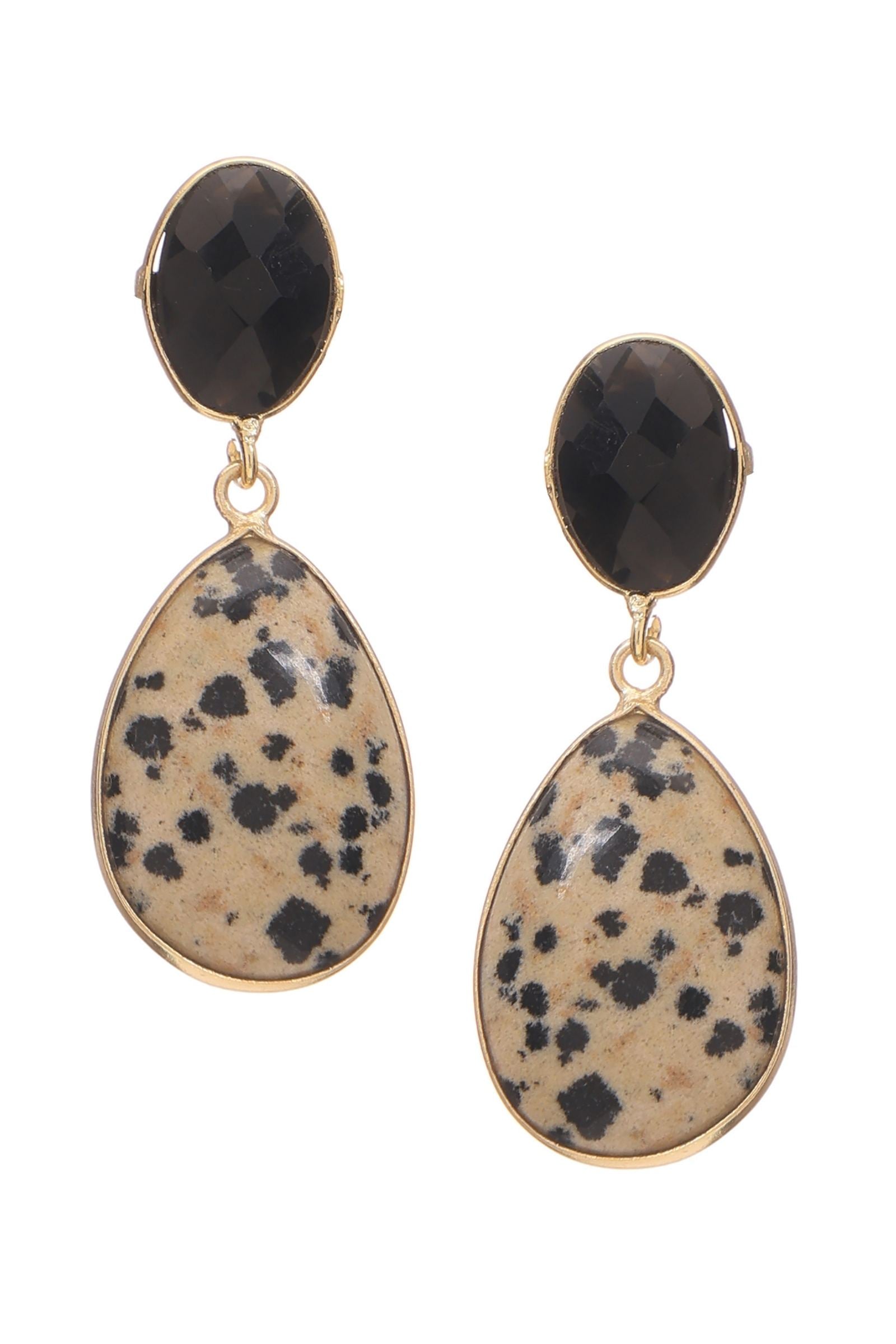 Black Onyx with Dalmation Jasper Drop Earring